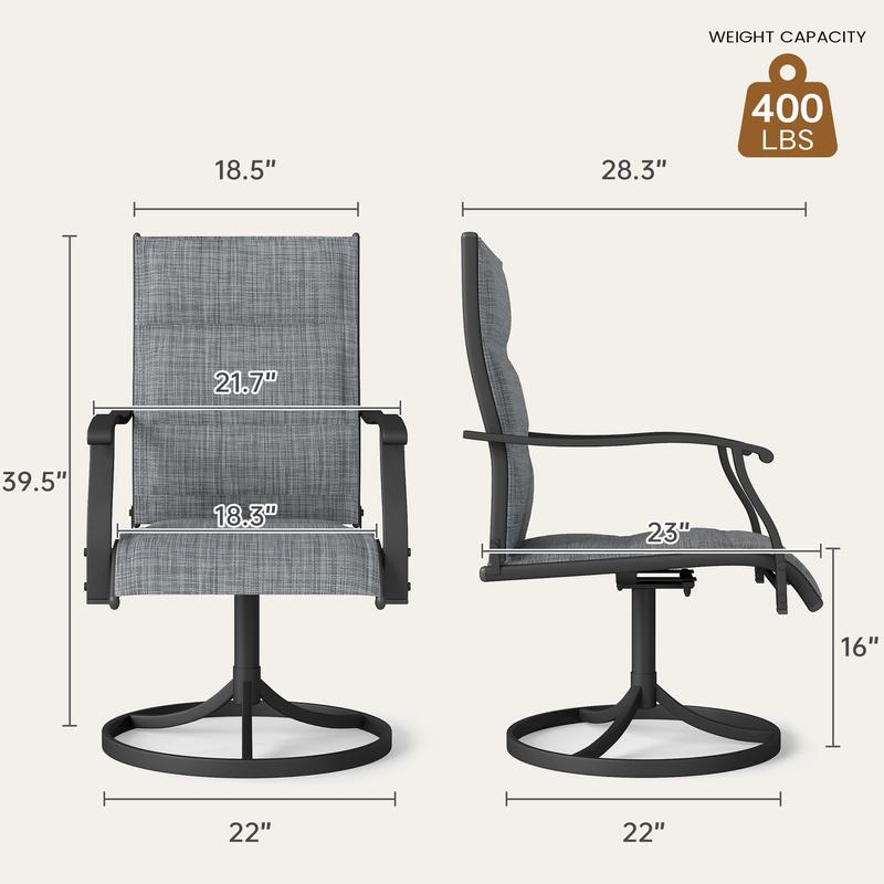 Outdoor Patio Swivel Dining Chairs Set of 2/4, 360 Swivel and All Weather Rocking Chair with Padded Textilene Mesh Fabric and Rust Proof Steel Frame, 400 Lb. Capacity, Grey Outdoor Patio Swivel Dining Chairs Set of 2/4, 360 Swivel and All Weather Rocking Chair with Padded Textilene Mesh Fabric and Rust Proof Steel Frame, 400 Lb. Capacity, Grey