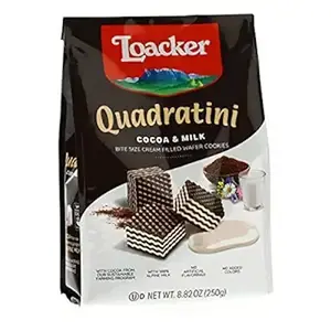 Loacker Quadratini Cocoa And Milk, Creme-Filled Wafer Cookies, 8.82oz - 250 G - Made In Europe