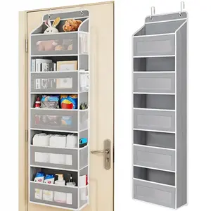 LMMAKE Over the Door Organizer with 5 Front Pockets and 5 Mesh Side Pockets,Extra Large Hanging Organizer for Over the Door Storage in Bedroom, Bathroom, Pantry, Nursery (Grey)