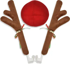 EcoNour Car Reindeer Antlers & Nose for Christmas | Decoration Kit with Reindeer Antler, Jingle Bells & Nose | Horns Set Made of Sponge Stuffings | Rudolph Car Decoration for Christmas Cloth Fluffy