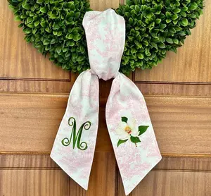 Personalized Pink Toile Magnolia Wreath Sash: Custom Monogram Door Swag