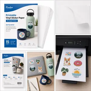 Printable Vinyl Sticker Paper for Inkjet Printer Matte White 15 pcs Letter Size