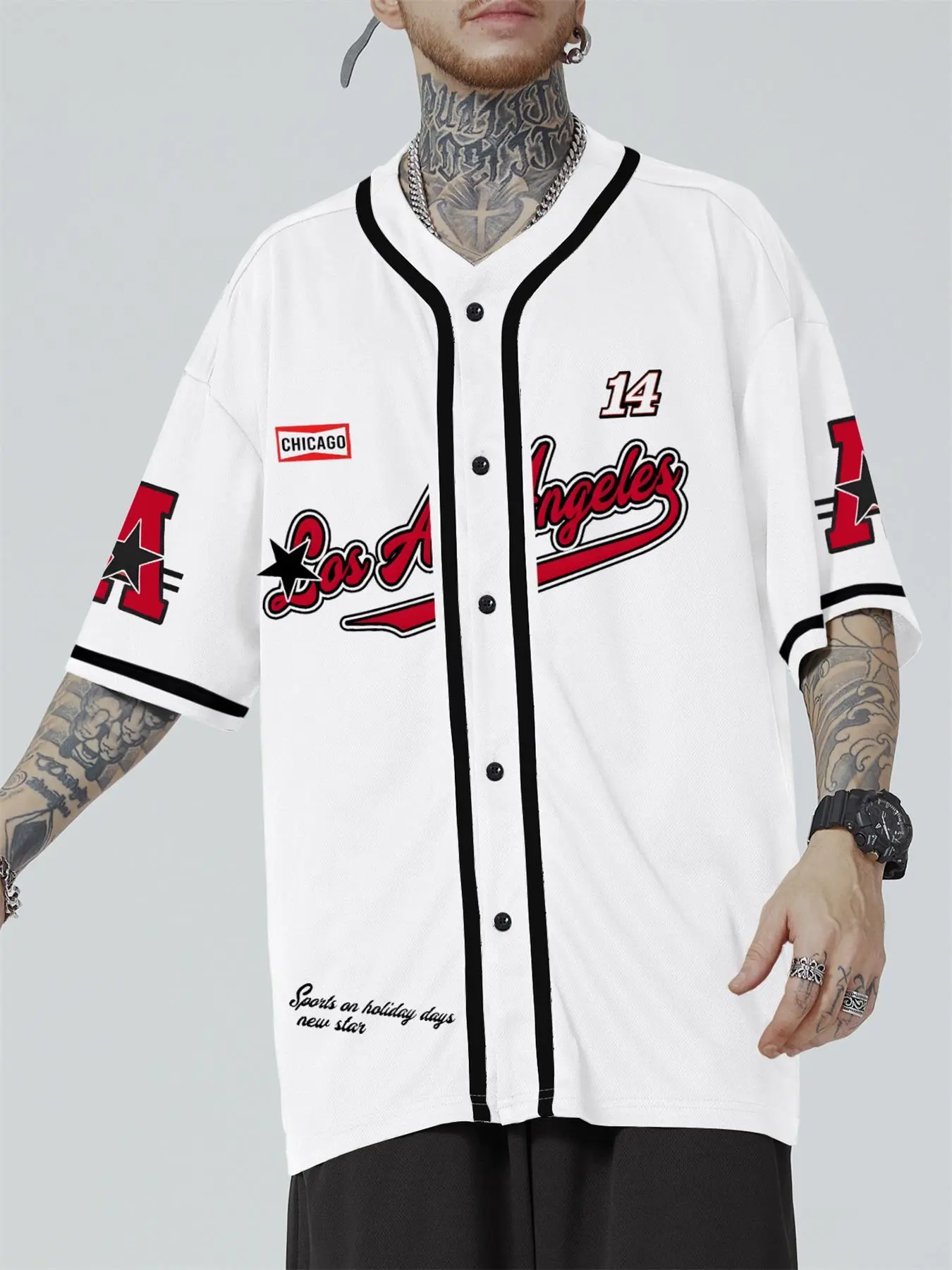 Men's Regular Fit Baseball Print Short Sleeve Graphic Jersey Tee, Casual Sports Jersey, Casual Breathable Jersey Comfy T-shirt for Summer, Men's Top for Daily Wear