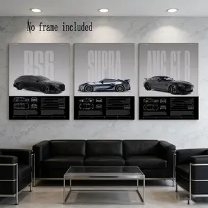 3pcs Canvas Cool Car Posters, Automotive Enthusiast Patterns, Modern Art, Waterproof, Perfect Living Room Decor, Model Xinghaol H048