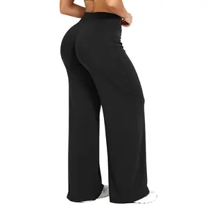 JGS1996 Women‘s Casual Pants No Front Seam Straight Leggings High Waist Loose - Comfortable and Elastic Loose Pants with Stretchy Material - Straight Leg Hem Black Womenswear