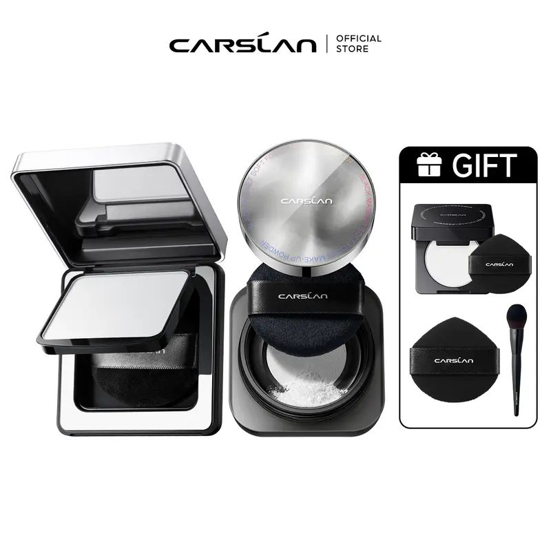 [Tiktok Exclusive Offers]CARSLAN 2.0 Updated Version Black Magnet Loose setting & Pressed Setting Powder Duo Strong Oil Control Longlasting Waterproof Sweatproof Blurring Pores Matte  Flawless Finish