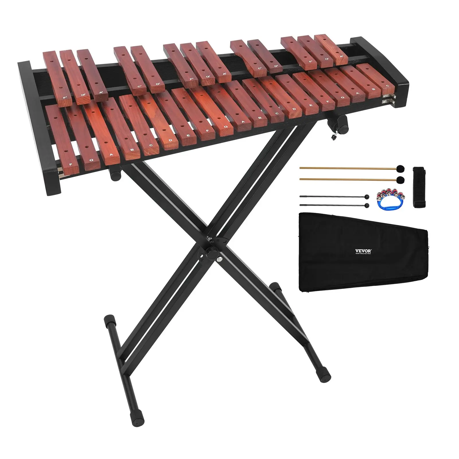 VEVOR Glockenspiel Xylophone, 32 Notes, Wooden Professional Xylophone Percussion Instrument, with Height Adjustable Stand, 4 Mallets, Carrying Bag, Beginner Musical Instrument Kit for Adults and KidsSummervibes