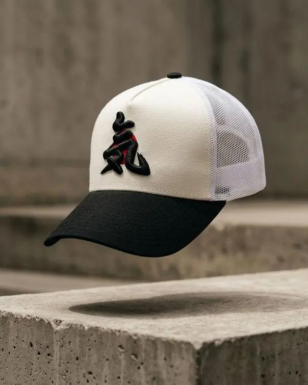 Kanji Japan White/Black A-frame Trucker Snapback Cap- Snapbacks for Men - Mesh Ball Perfect for Any Outdoor Activities