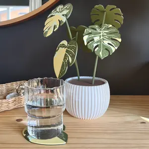 Monstera Coasters Plant Set - Custom Coasters with Removable Leaves, Oversized Pot, Versatile Decoration for Tableware, 100% Waterproof - Water Proof