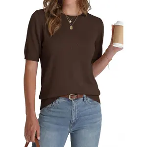 Short Sleeve Sweater for Women Spring Tops Crew Neck Lightweight Pullover Loose Dressy Casual Blouse Basic Clothes2026 Black Blue