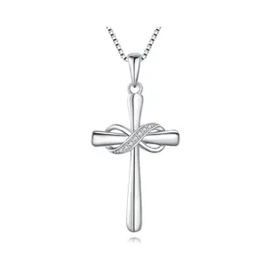 925 Sterling Silver Cross Faith Pendant Necklace for Women Infinity Necklace 14K White Gold Plated with 5A Zirconia