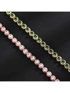 Men Women Unisex Gold Plated Tennis Bracelet with Emerald Cubic Zirconia Hip Hop Style High-end Sense Full Diamond Jewelry Gift for Her Him Fashionable Bracelet
