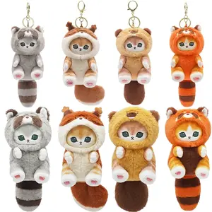 Kawaii Keychain Pendant Cartoon Mofusand Shark Cat Cross-Dressing doll Backpack Decor Toys