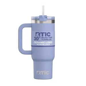 RTIC 30 oz Ceramic Lined Road Trip Tumbler with Handle and Leak-Resistant Straw Lid, Periwinkle