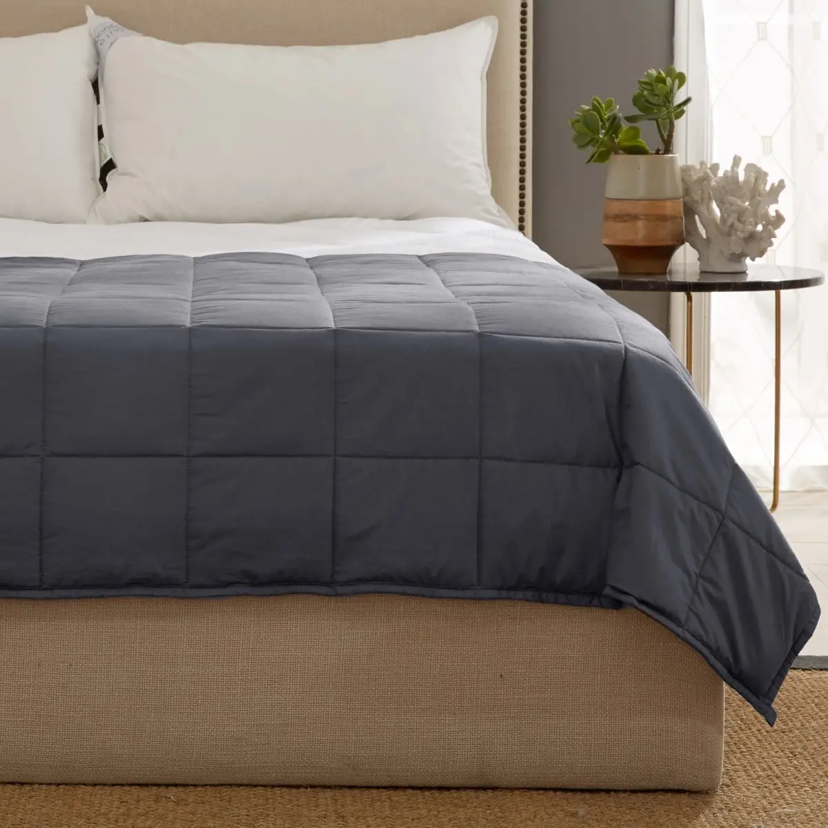 Kathy Ireland 4872GR12LB 48 x 72 in. 12 lbs Weighted Blanket with Glass Beads, Charcoal Gray