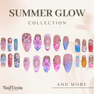 NailVesta SUMMER GLOW – 100% Handcrafted 3D Press-On Nails | Reusable, Long-Lasting, Salon-Quality