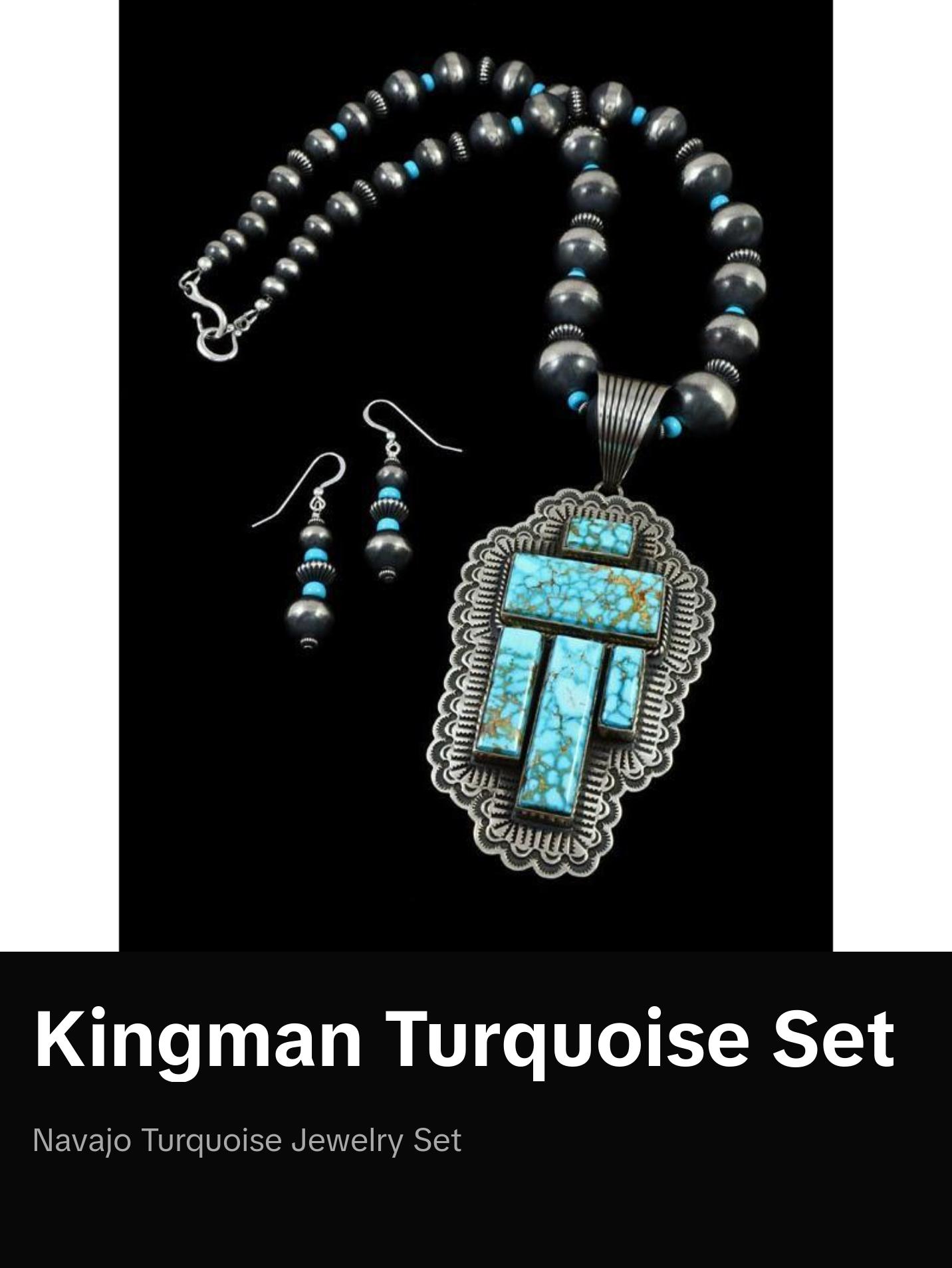 Native American Kingman Turquoise Necklace and Earrings Set