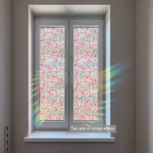 Vibrant Floral Window Sticker (30x120cm), Static Cling Removable Window Decal for Bedroom & Classroom Decor, Xc20001