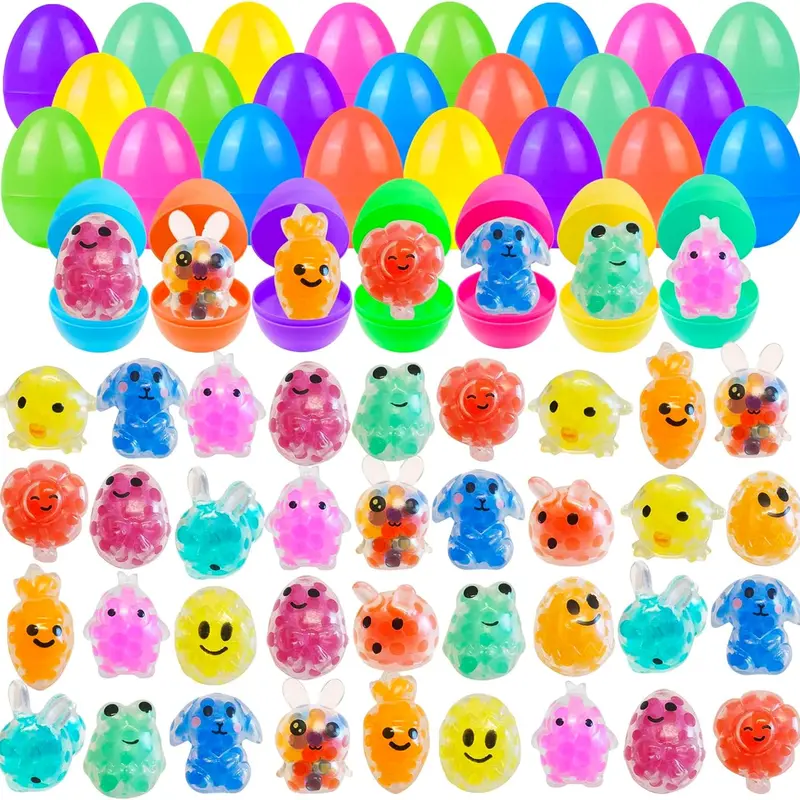 32 Pack Prefilled Easter Eggs with Squishy Toys Inside Bright Colorful Easter Eggs Filled with Easter Fidget Toys Great for Adult Easter Basket Stuffers Egg Fillers Party Favors