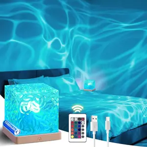 Wave Lights Projector Rechargeable,  Cube Color Changing Light with 16 Colors 4 Modes Dimmable Cordless Mood Lamp for Shower, Ambient Lighting for Bedroom and Bathroom