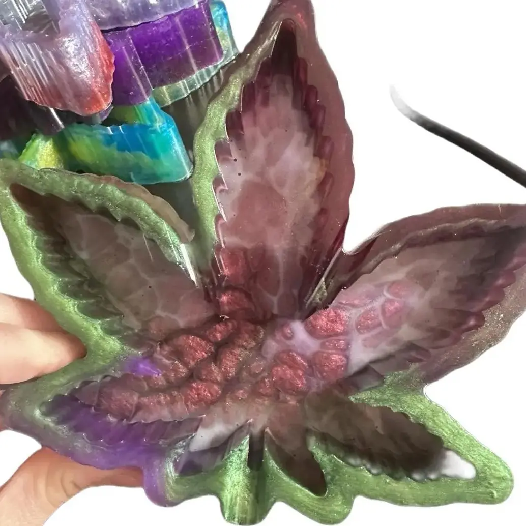 Silver Frosty Leaf Unique Resin Ashtray - Handmade Lightweight Resin with Vibrant Metallic Finish for Various Uses - Lighter
