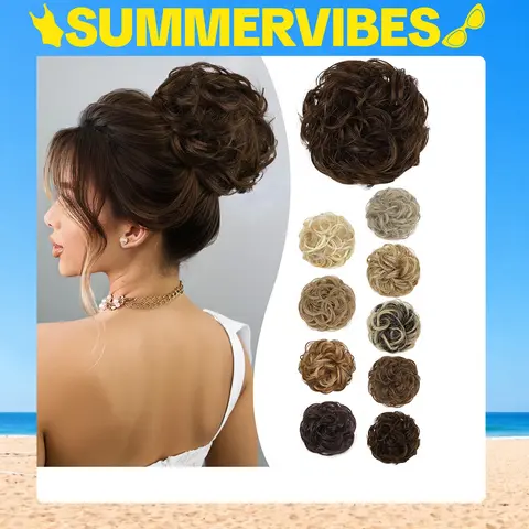Sohochic AISI HAIR Women's 5-Inch Fluffy Body Wave Messy Bun Scrunchies - Synthetic Chignon Ponytail Extensions, Casual Tousled Updo Wiglets, Faux Locs Braids Weave, Heat Resistant Fiber Hairpiece with Adjustable Hold Elastic Band, Synthetic Glueless Wigs