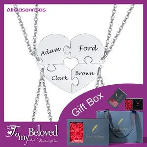 P032 Customized Engraved Titanium Steel Heart-Shaped Friendship Pendant Puzzle Necklace Family Parent-Child Holiday Gift