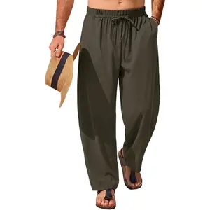 Runcati Mens Baggy Harem Pants Drawstring Elastic Waist Wide Leg Barrel Pants Lightweight Summer Beach Yoga Trousers