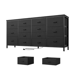 Modern 63" Wide Dresser TV Stand for 65-75 Inch TVs, 14 Drawer Long Storage Cabinet with Power Outlets, Entryway Hallway Organizer for Bedroom, Living Room
