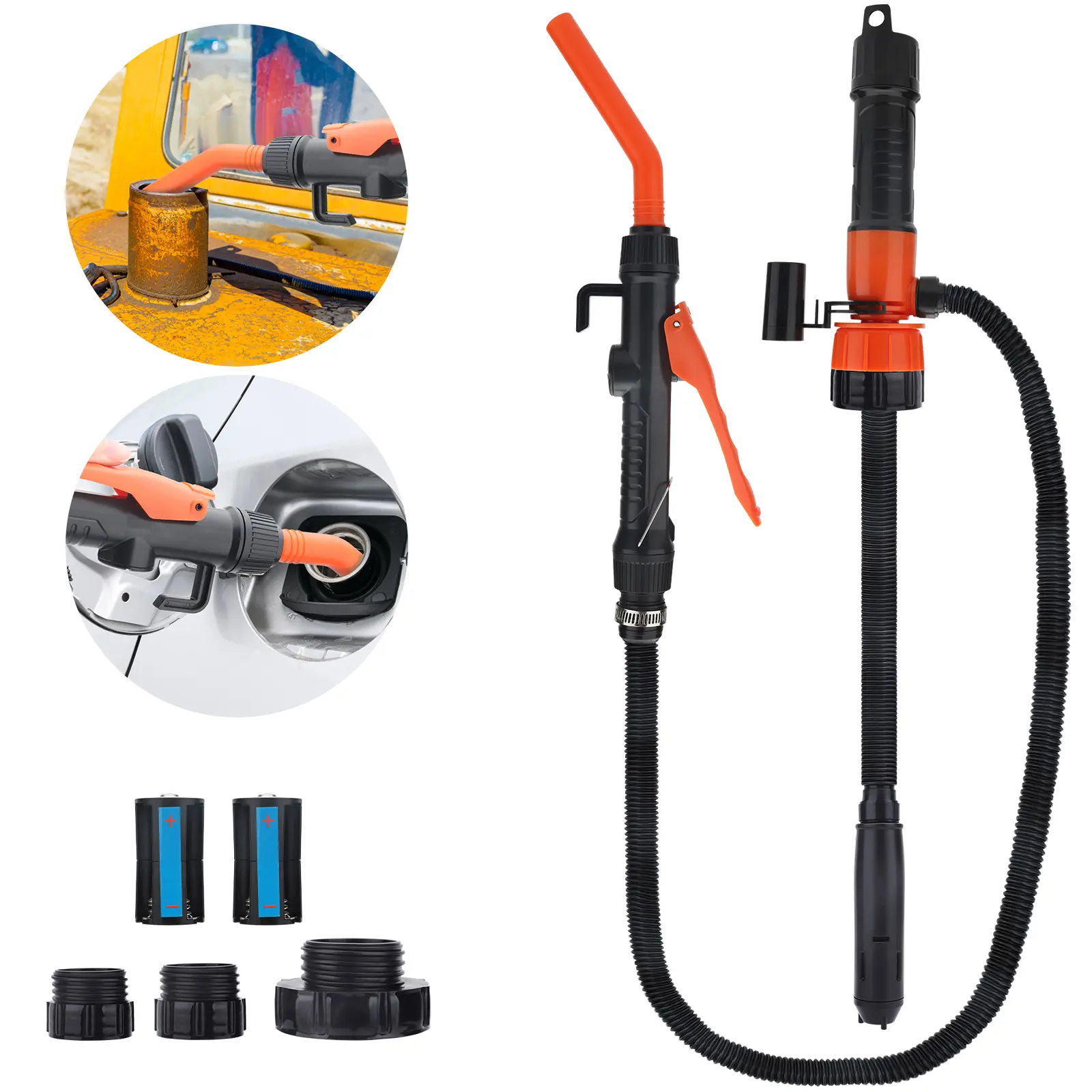 Portable Liquid Transfer Pump, Battery-Powered, Electric Oil Pump with 3 Adapters, Portable Pump for Car Oil Delivery, Outdoor Auto Repair, & Emergency Refueling