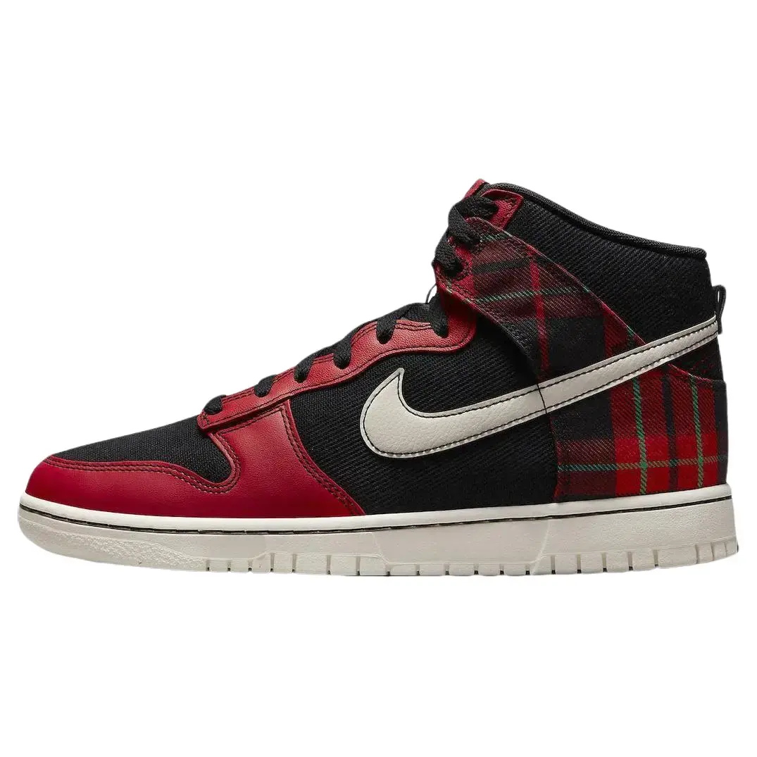 Nike Dunk High SE 'Tartan Plaid' Men's High-Top Casual Sports Sneaker, Rubber Durable Upper, Plaid Detailing, Cushioned Sole, Street Look