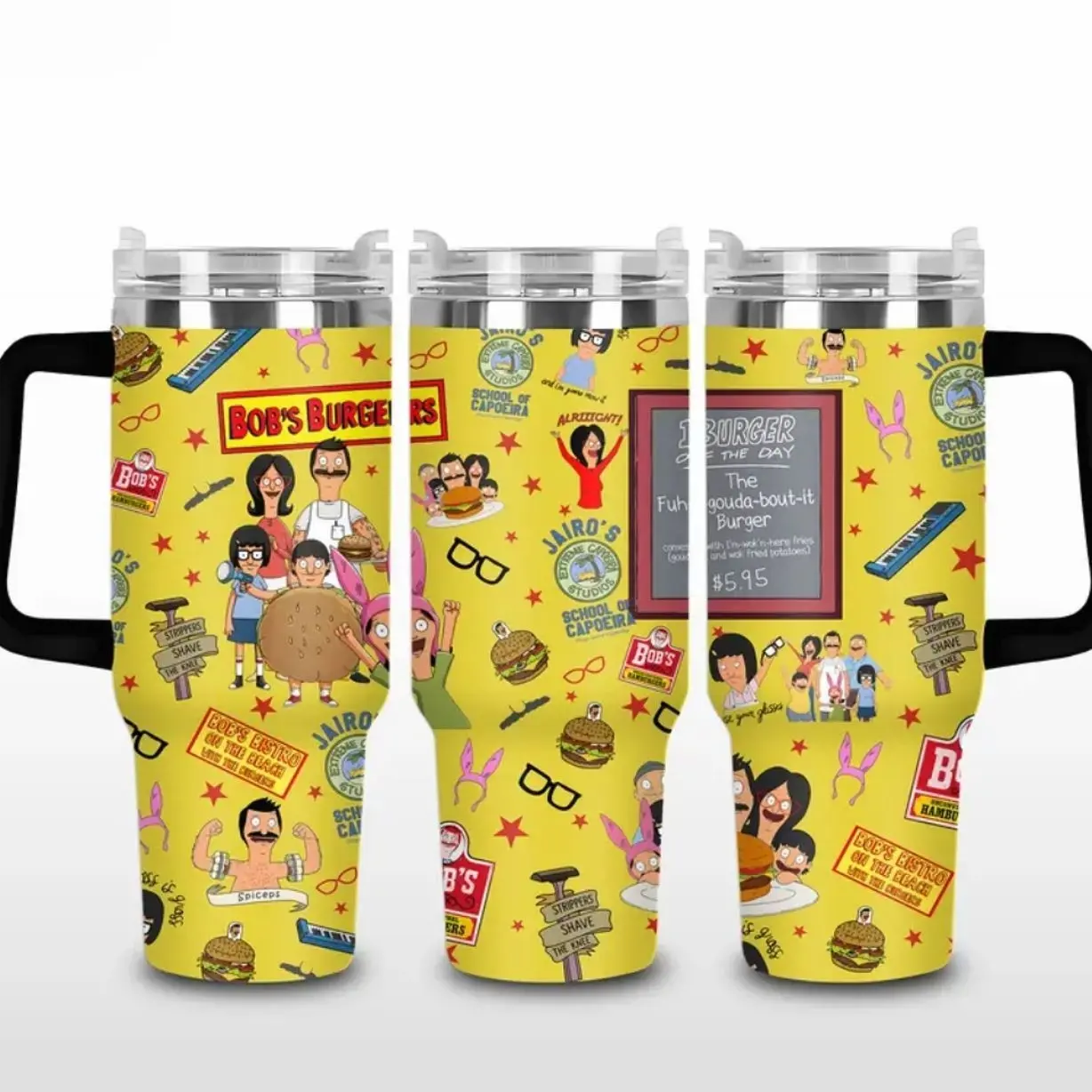 Yellow Bob's Burgers Inspired 20oz/30oz/40oz Stainless Steel Tumbler – Cartoon Family Double Wall Insulated Travel Mug, Funny Animated TV Fan Gift