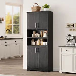 Modern 67-Inch Bathroom Cabinet – Tall Freestanding Cupboard with Glass Doors and Adjustable Shelves, Storage for Bathroom, Kitchen, Pantry, or Living Room