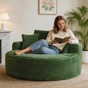 Cloud Comfort Oversized Circle Lounge Chair – Round Corduroy Single Chaise, Deep Seat with 3 Pillows for Living Room or Bedroom