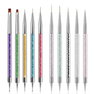 10pcs Nail Art Brushes-Double Ended Nail Art Liner Brush and Dotting Tools set, Nail Art Tools Shiny Handles-Easy To Use Nail Art Point Drill Drawing Tools for Beginner DIY Nail Art Design