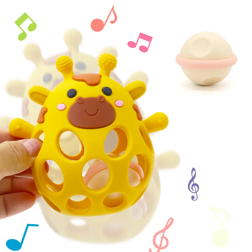 BPA-Free Giraffe Animal Hand Silicone Teether, Baby Items for Autism Sensory Relief, Teething Ring Teethers for Infants and Kids