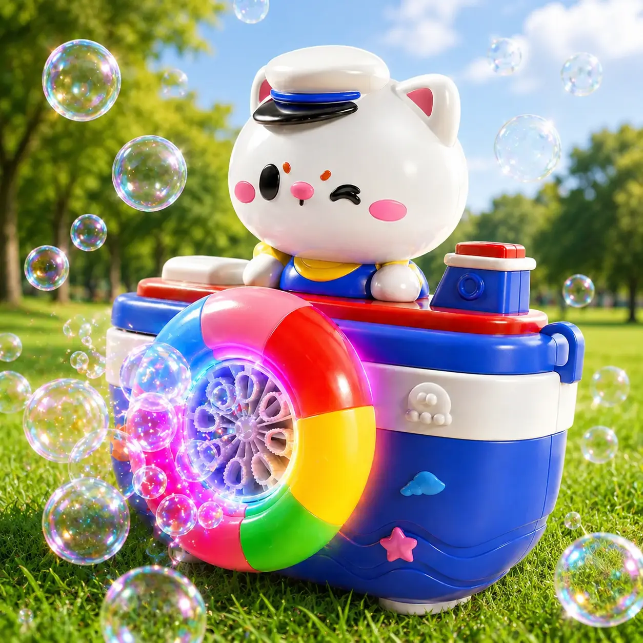 Bubble Machine for Kids with 15 Bubble Solution Refills, Rechargeable LED Automatic Bubble Maker with Music, Colorful Bubble Blower Toy for Outdoor Summer Party, Birthday Gifts