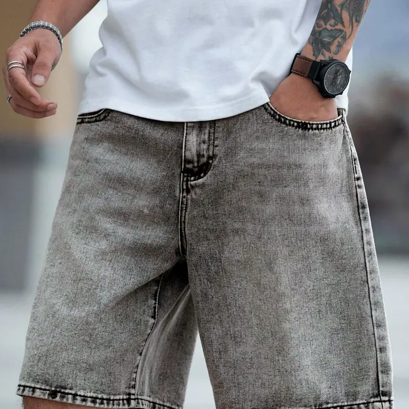 Men's Solid Color Denim Shorts, Loose Casual Fashion Comfy Shorts for Summer, Men's Bottoms for Daily Wear, Casual Fashionable Shorts