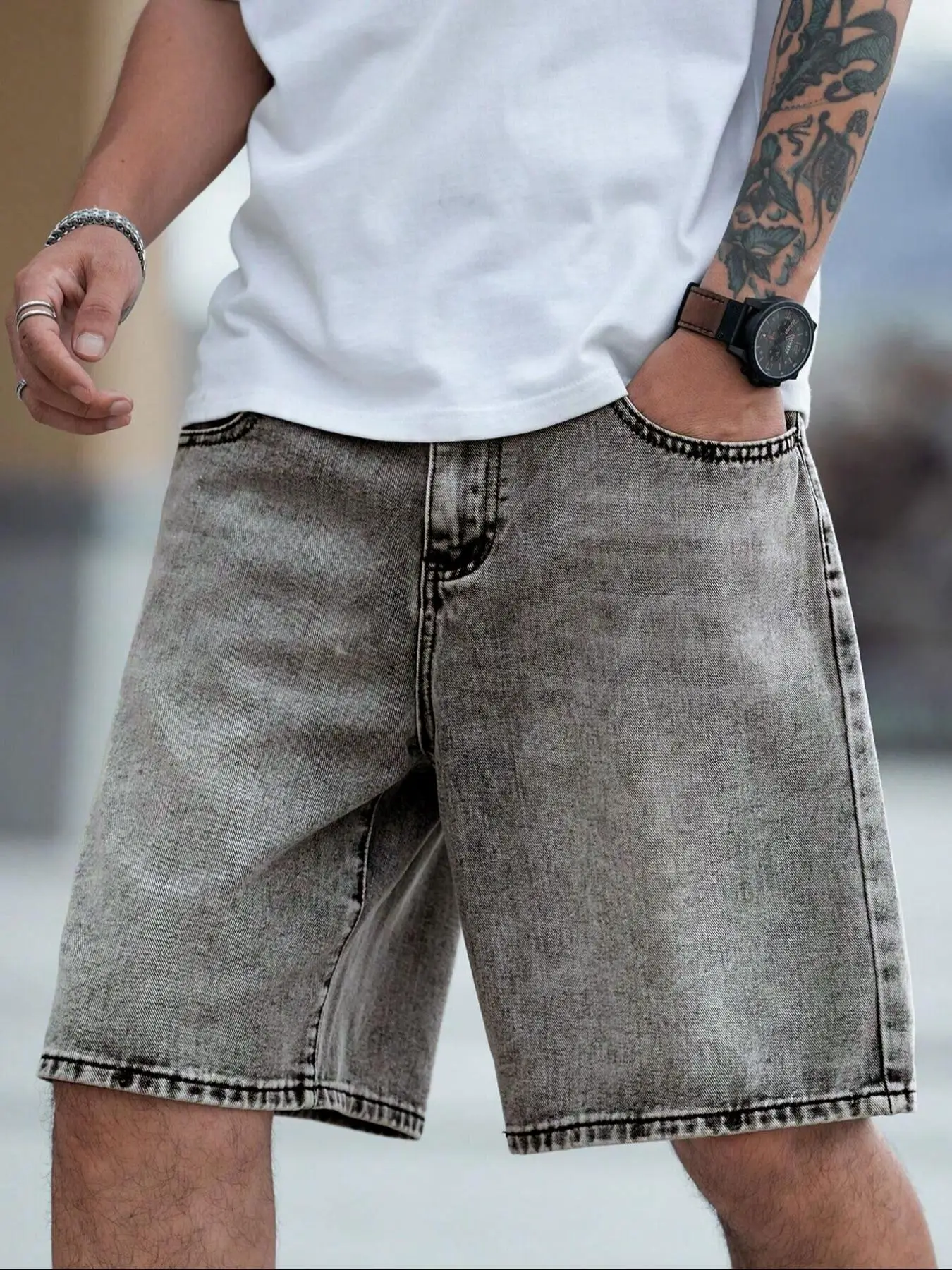 Men's Solid Color Denim Shorts, Loose Casual Fashion Comfy Shorts for Summer, Men's Bottoms for Daily Wear