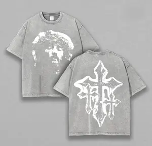 Jesus and Cross Vintage Washed T-Shirt | Retro Oversized Christian Apparel Streetwear, Heavyweight Gym Pump Cover God Graphic Tee Top for Men Women, Easter Sunday Religious Faith Gift