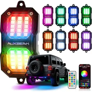 Auxbeam 8 Pods RGB LED Rock Lights w/Brake Mode, Dynamic Color Changing Wheel Well Lights w/Bluetooth APP& Remote Control, Music Voice Sync Underglow Kit for Trucks Boat Waterproof