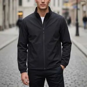Men’s solid-color softshell jacket with stand collar and full zipper, windproof and waterproof, lightweight casual outerwear for spring/autumn and commuting