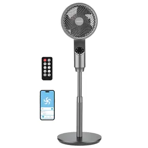 VEVOR 9-Inch Pedestal Fan, Summervibes,Summervibes, 80° Oscillating Standing Floor Fan with Quite DC Motor, Remote Control, 9 Speeds & 4 Smart Modes, 24H Timer, Adjustable Height, for Home, Bedroom, Living Room, Silver Gray