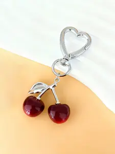 Golden/ Cherry Bag Charm, Cherry Design Resin Keychain, Round Design for Handbags, Shiny Resin Cherry Keychain, Women's Keychain, Keychain Jewelry