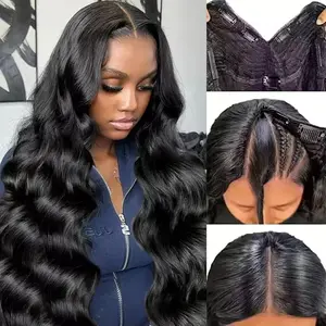 V Part Body Wave Human Hair Wigs Glueless Wigs Human Hair Half Wigs With Clip In Natural Color Brazilian Human Hair Fit For All Head Sizes Beginner Friendly
