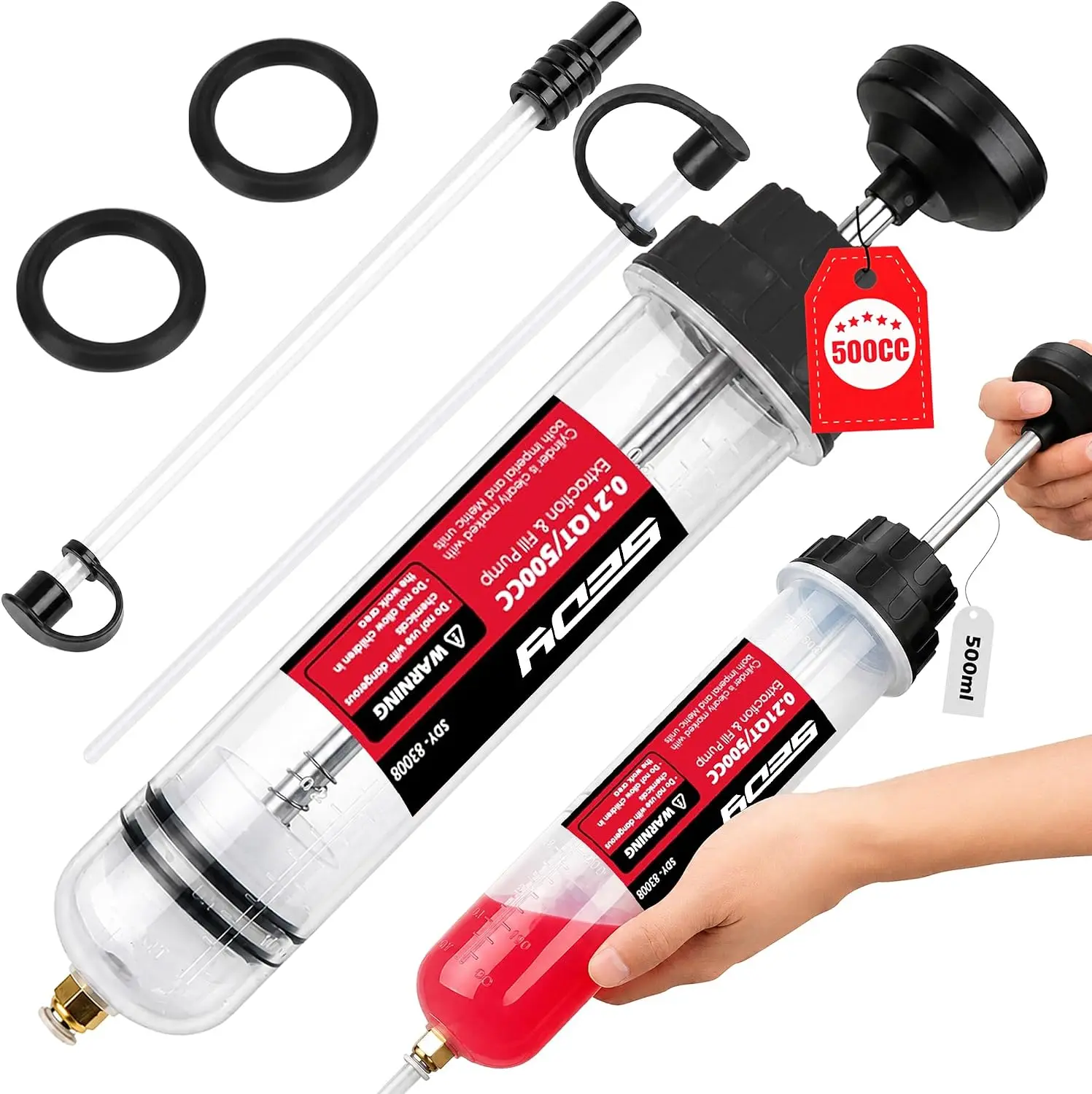 500CC Fluid Transfer Syringe, Multi-Purpose Manual Extraction and Filling Pump for Automotive and Equipment Maintenance