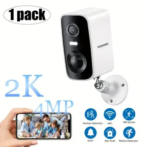 Battery Rechargeable Security Camera Wireless Indoor/Outdoor 2.4GHz WiFi , 2K Color Night Vision, Automatic Alarm, AI Detection