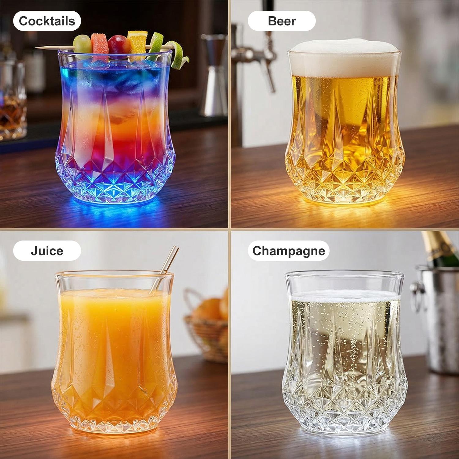 LED Glowing Tumblers, Liquid Activated Flash Crystal Cups, Water Activated Auto Light Up Shimmering Plastic Cups for Party Bar Nightclub Tableware