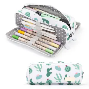 Large Pencil Case Big Capacity 3 Compartments Canvas Pencils Pouch for  Boys Girls School Students