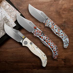 Vosteed Naga EDC Folding Pocket Knife - 3.47" S35VN Satin Blade - Top Liner Lock, Bamboo Micarta Handle - Camping, Hiking Knives - A39